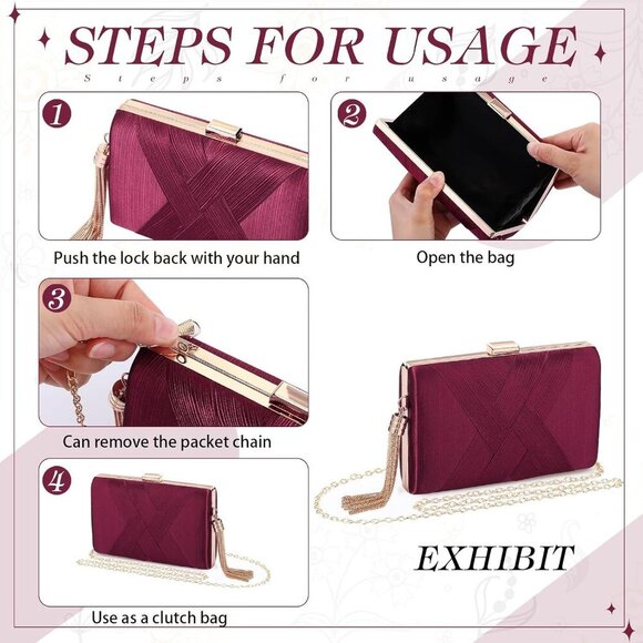 3 Pcs Clutch Purses for Women Handbag Evening Purses Bag for Wedding Vintage Ban - Picture 4 of 7